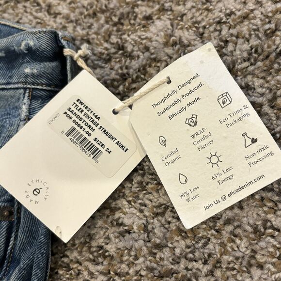 Etica Jeans 24 Tyler Vintage Straight Ankle Blue Distress Button Fly High Rise - Picture 4 of 13